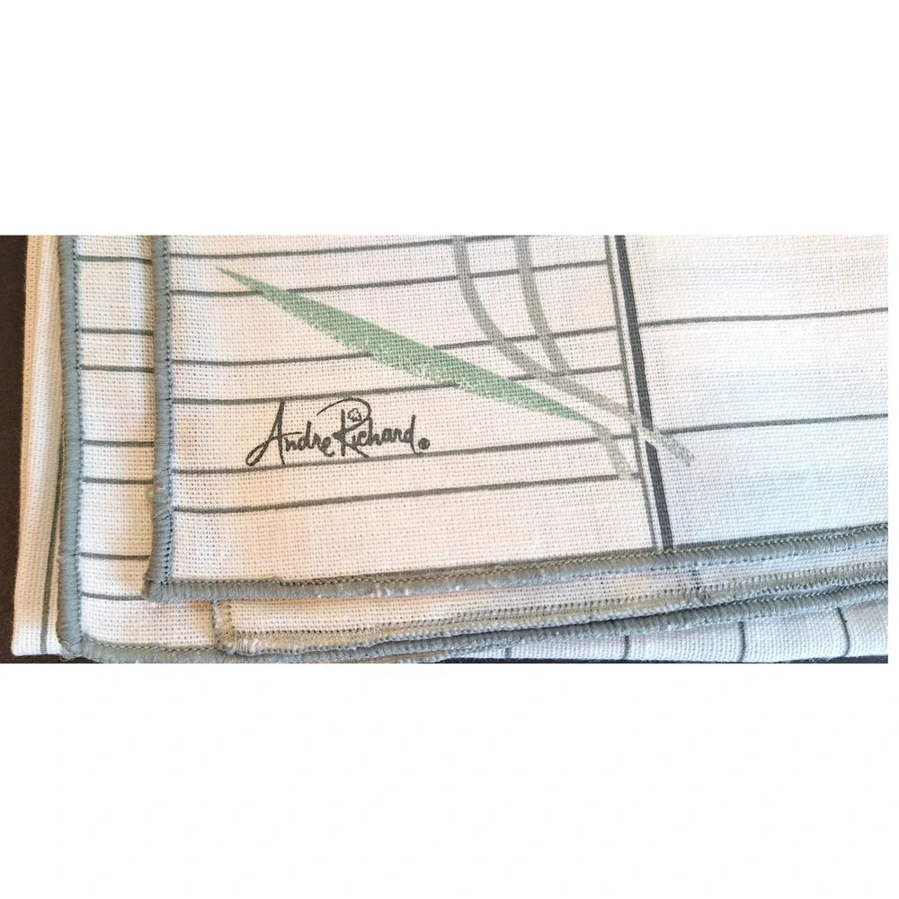 Andre Richard Vintage Cloth Napkins Set of 8 Pink poppie Grey Pinstripe